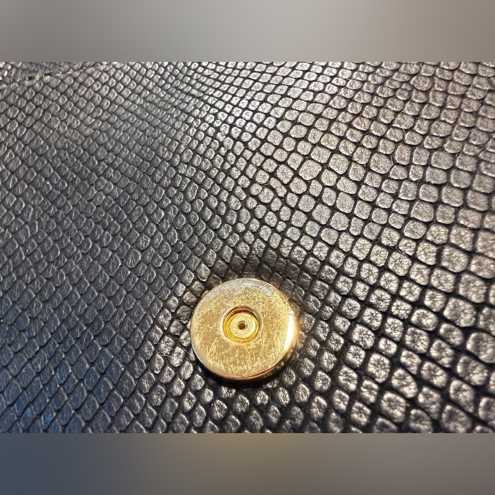 LAUREN MERKIN BLACK SNAKESKIN EMBOSSED LEATHER CLUTCH - Picture 6 of 14